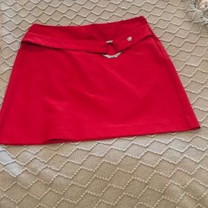 Cache belted red mini skirt